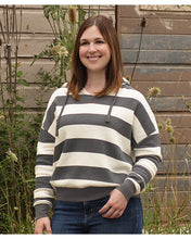 Load image into Gallery viewer, MV Sport - Women&#39;s Striped Fleece Boxy Hooded Sweatshirt - W21721
